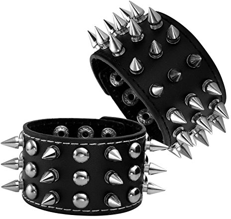 MILAKOO 2 Stk. Schwarz Armband Manschettengürtel Armband Armreif Leder Seil Schwarz Punk Rock Armband 6-8