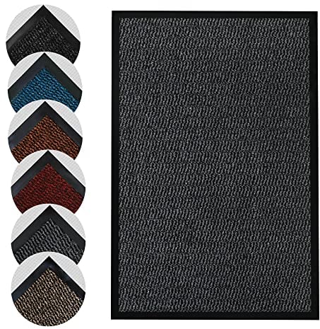 Homatz Large Door Mat Indoor & Outdoor, Grey 60x90cm | Heavy Duty Floor Mat - Non Slip Rubber Back Door Mats Indoor - Dirt Trapper Super Absorbent Doormats Washable Rug Barrier Mat