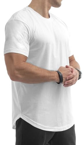 Sixlab Round Tech Herren Oversize T-Shirt Muscle Basic Gym Fitness Shirt (Weiß, L)