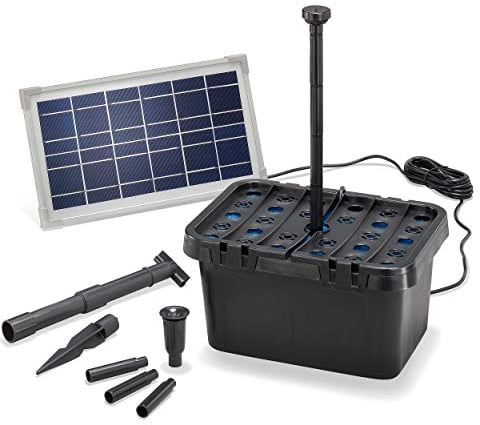 esotec Solar Teichfilterset Starter 8/380, Teichfilter Komplettset, Pumpe 380l/h, 2 Sprinkler-Aufsätze, Solarmodul 8 Watt, Solar Teichpumpe für Außen, dekoratives Wasserspiel 100900