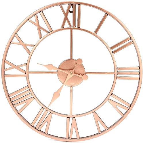 Rufei Vintage Metal Rose gold Roman Silent Iron Wall Clock for Kitchen Living Room Bathroom Hotel Bar Office Decor 40cm.