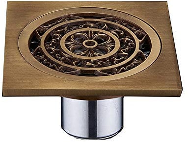 SHUGUANG 4 Zoll Retro Duschablauf Messing Duschrinne mit Haarsieb Bodensiphon Selbstreinigender Duschablauf Gitter, Rostfrei Bodenbefestigung Ablaufrinne für Badezimmer,T Type