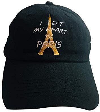 Vianaya Cap Paris Eiffelturm – Schwarz – Jugendlicher und sportlicher Stil – Stickerei des Eiffelturms im Goldgarn und der Aufschrift I Left My Heart in Paris aus weißem Draht