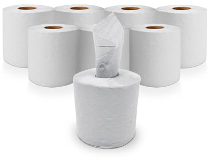 RelianceUK 6 Pack 2-Ply White Centrefeed Rolls – Embossed Paper Towels for Cleaning, Drying and Hygiene – Strong & Absorbent Kitchen Tissue Wipes for Home, Office, Garage Use