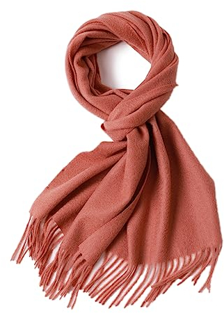 Prettystern 100% Kaschmir-Schal für Damen Herren Einfarbig lange Fransen cashmere scarf 29 orange-rosa