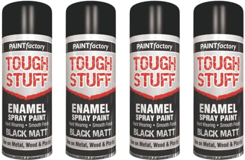 HitlineUK 4 x Black Matt Paint for Spray Chair Garden Furniture Wood Kitchen Bin Chair Boards Canvas Wardrode Cabinet Cupboard Tough Stuff