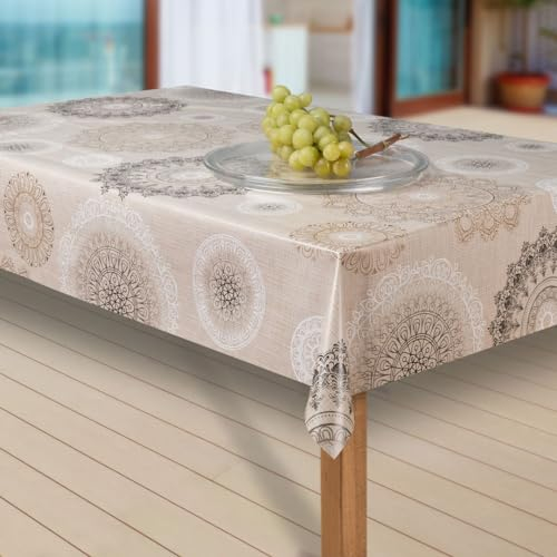 laro Wachstuch-Tischdecke Abwaschbar Garten-Tischdecke Wachstischdecke PVC Plastik-Tischdecken Eckig Meterware Wasserabweisend Abwischbar G03, Muster:Mandala beige-braun, Größe:110x140 cm