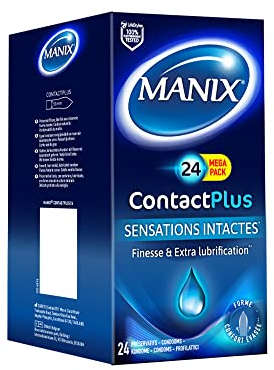 Manix Contact Plus: Packung mit 24 Kondomen für Herren, ultradünn und extra geschmiert, für unbeschädigte Gefühle, Breite 53 mm