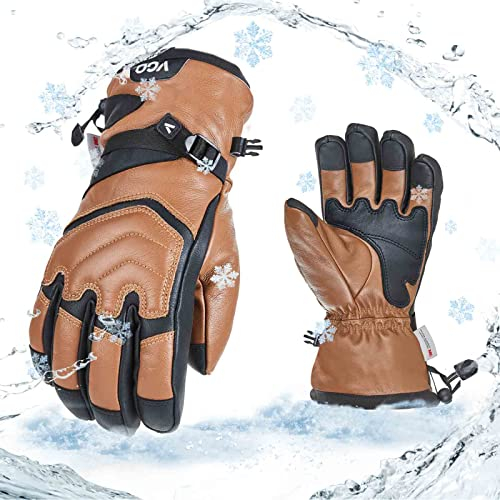Vgo... Skihandschuhe aus Rindsleder für Männer & Frauen, Schnee-Handschuhe, Outdoor Handschuhe, wasserdicht, 3M Thinsulate,-30℃/-22°F (CA2468FW)