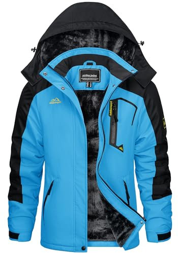 KEFITEVD Veste de Ski en Plein Air pour Femme Manteau Polaire Imperméable Vestes Chaudes d'Hiver avec Capuche,Bleu Noir,XL