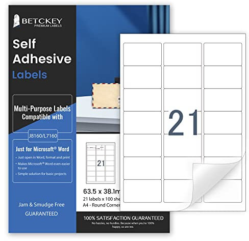 100 Blätter, 63mm x 38mm, Universal Etiketten Selbstklebend Bedruckbar, Sticker Mattes Papier, Aufkleber A4 Kompatibel mit Inkjet & Laser Drucker, 21 Etikett pro Blatt