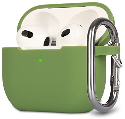 KOKOKA Case Cover Compatible with Airpods 3, Soft Silicone Skin Case Cover Shock-Absorbing Protective Case for Airpods 3rd Generation with Carabiner, Front LED Visible, Grass Green