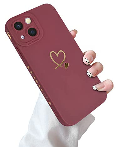Newseego Coque Compatible avec iPhone 13, Motif Doré Love-Heart Design Doux Silicone Liquide iPhone 13 Coque de Protection Élégante Antichoc avec Lentille Tout Inclus pour iPhone 13