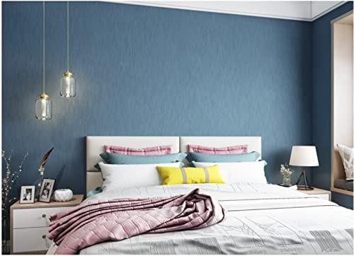 Bleu Marin Papier peint intissé 3D Couleur Unie Papier peint Moderne Minimaliste Rayures Fines Papier peint pour Chambre Salon Toile de fond TV Papier peint Décoration murale 0,53 m x 9.5 m