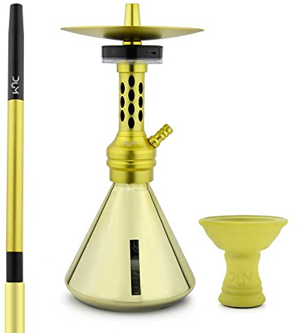 Chicha DUM Techno Smoke - Chicha avec led sous l'assiette - Chicha complète avec foyer + tuyau et manche - Chicha moderne et design (Or)