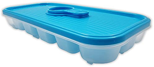 Ice Cube Tray with Lid – Easy Fill and Release – No Spills – Enjoy Cold Summer Drinks - Mess Free HANDLING of ICE Trays (Blue)