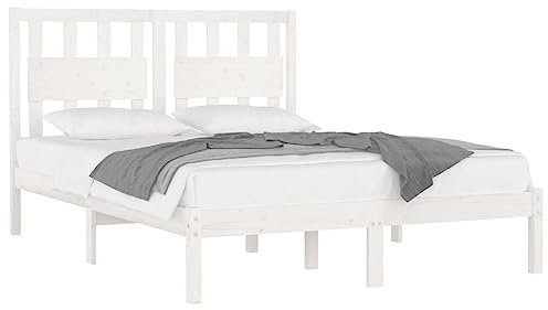 vidaXL Massivholzbett Bettgestell Lattenrost Bettrahmen Holzbett Bett Schlafzimmerbett Schlafzimmermöbel Doppelbett Weiß Kiefer 120x200cm