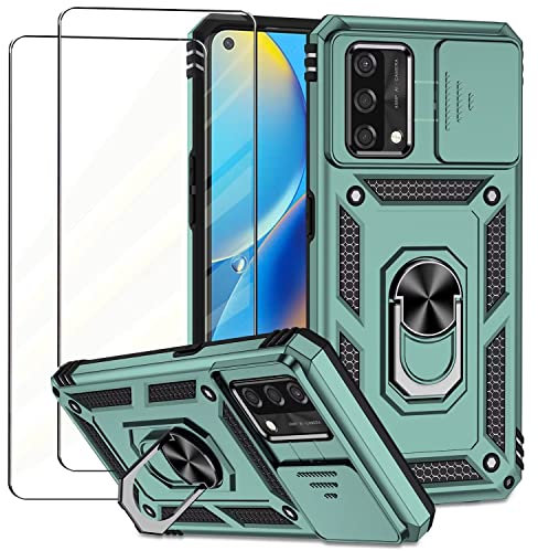 NEINEI Handyhülle für Oppo A74 4G Hülle + 2 Gehärtetes Glas,Militärqualität Stoßfeste Schutzhülle mit [Kameraschutz][Ständer],Outdoor Kratzfeste Case Cover,Grün