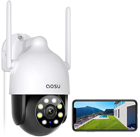 AOSU 2K Outdoor Surveillance Camera, WiFi, 360°/90° Swivelling WiFi Camera Outdoor