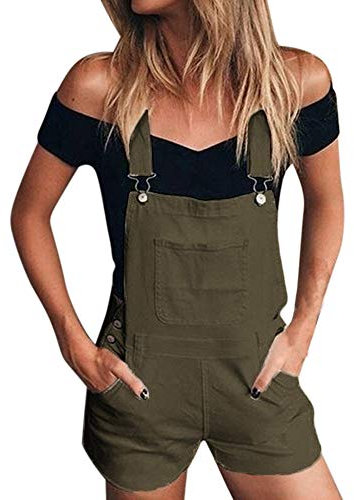 Salopette in jeans da donna: salopette da donna, jeans corti, pantaloni corti, in denim, tuta Playsuit, jeans, vintage, larga, con tasche, verde, S