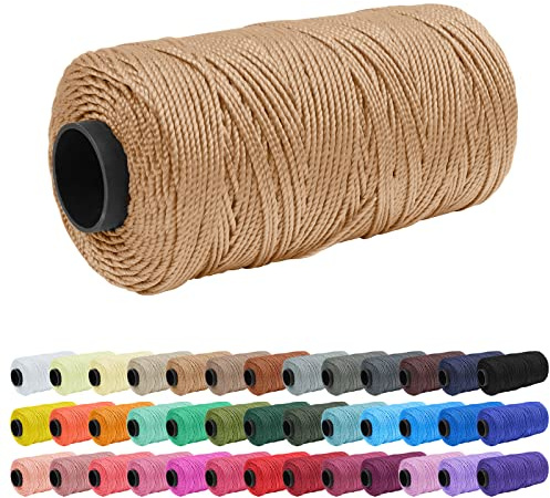 Uiopa Polypropylene Macrame Cord 1.5mm x 200m, 3 Strand Twisted Macrame String Crochet Yarn for Crochet Bag, Knitting, DIY Projects, Khaki Macrame Craft String