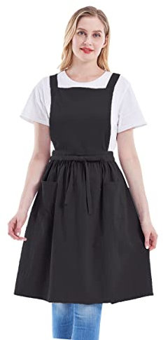 Nanxson Damen Schürze Bauwolle Leinen Lätzchen Kochschürze Kücheschürze einfarbige Arbeitsschürze mit Tasche