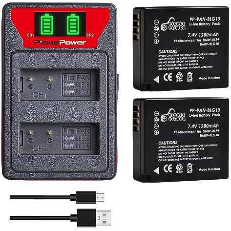 Pickle Power 2Pcs DMW-BLE9E DMW-BLG10 Battery with Dual Charger for Panasonic Lumix DC-TZ90 DC-TZ95 DMC-ZS100 ZS60 TZ80 TZ101 TZ100 TZ81 GX85 GX80 DC-LX100 II, LX100, GX7 DC-GX9, GF6, GF5, GF3, G100