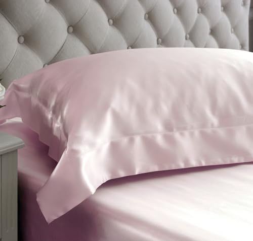 Jasmine Silk 100% 19 Momme Charmeuse Silk Pillowcase Oxford Style 50 cm x 75 cm + 7cm Border Envelope Closure RRP £45 (Pink)