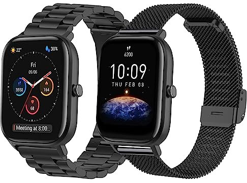 Xisair 2 Correas de Metal Compatibles con Amazfit GTS 4, GTS4 Mini,GTS 3,GTS2/2e/2mini, GTR Mini, BIP 3/3PRO Correa Metálica de Recambio de Acero Inoxidable Correa Compatible con 20 mm Relojes