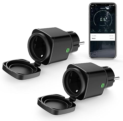 Mycket Enchufes inteligentes WiFi para exteriores, IP44 impermeable enchufe, mide el consumo de energía, enchufe inteligente con temporizador, control por voz, compatible con Alexa/Google Home-2 Pcs