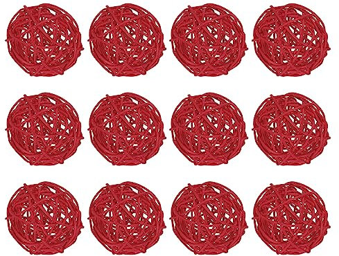 sourcing map 12 Pcs Wicker Rattan Balls Decorative Balls 2Inch for Vase Fillers,Wedding,Garden,Hallway Party, Red