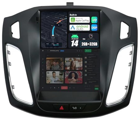 BXLIYER Android 14 IPS Autoradio für Ford Focus MK3 (2012-2017) GPS Navigation Radio - Eingebautes CarPlay Android Auto - Kamera + Canbus - 2G+32G - 9.7 Zoll 2 Din - DSP DAB Lenkradsteuerung WiFi Navi