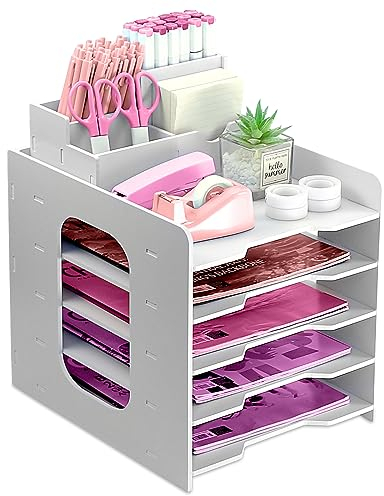 ideallife Bandeja Organizadora de 5 Niveles, Organizador de Papel A4 de Oficina, Bandeja de Archivo de Papel de Madera para Escritorio de Oficina, Organizador de Escritorio A4 (WN-RO1)