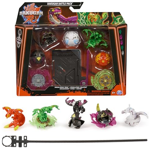 Bakugan Battle 5-Pack, Special Attack Trox, Nillious, Dragonoid, Wing, Ventri, individualisierbare spinnende Actionfiguren, Kinderspielzeug für Jungen und Mädchen