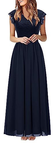 Lazzboy Kleid Damen Elegant Für Hochzeit Festlich Abendkleider Spitzenkleid Hi-Lo Brautjunferkleid Bridesmaid Dress Partykleid Abschlusskleid Lang Ballkleid (Blau,S)