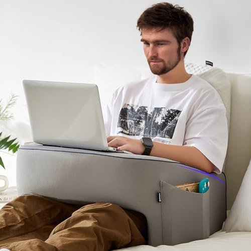 cooloo8 Weiches Schoß-Schreibtischkissen für Erwachsene, extra großes Lesekissen mit Tasche, Armlehnenkissen, Memory-Schaum, Bettauflagekissen zum Lesen, Arbeiten im Bett, Boden, Sofa (grau)