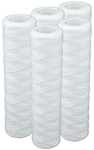 5x Faser- Filter Wasserfilter für 10 Zoll Filtergehäuse gewickelte Filtereinsatz 20µ Filterfeinheit Garnschnur für Vorfilter Pool- Gartenpumpen Hauswasserwerke (5)