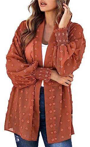 Skang Damen Jacke Herbst Damen-Sommer-Freizeit-Strand-Schal-Cardigan-Chiffon-Top-Mantel Cardigan Damen Kurz (Red, XL)