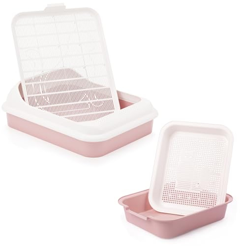 4BIG.fun Bandeja de arena para gatos (rosa) con colador de limpieza, bandeja grande y primera para gatitos, plástico duradero, fácil de limpiar, 50 x 38 x 13 cm, capacidad de 10 kg