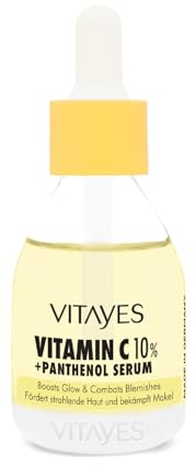Vitayes Vitamin-C 10% + Panthenol Serum, Hochwirksame Hautverjüngung, Anti-Falten, Aufhellung, Feuchtigkeitsspendend, Hautpflege, Beauty Booster, Gesichtsserum für strahlende Haut