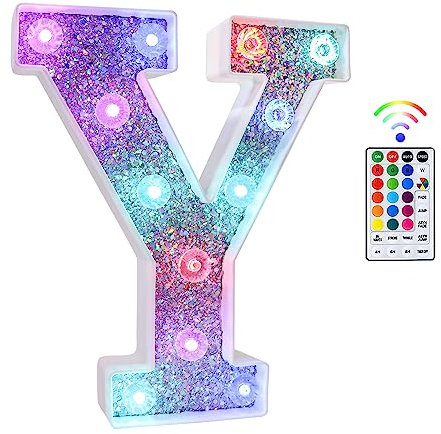 Beality Lettres Lumineuses LED 18 Couleurs Changeantes 26 Lettres de l'alphabet Brillantes à Paillettes Cadeaux Pour Filles et Femmes Anniversaire Noël Chambre à Coucher Fête Décoration (Y)