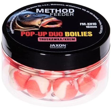 Jaxon Boilies POP-UP Duo Color Method Feeder 16mm 40g Karpfenangeln Karpfenfischen Grundfutter (Erdbeere/Creme FM-KH10)