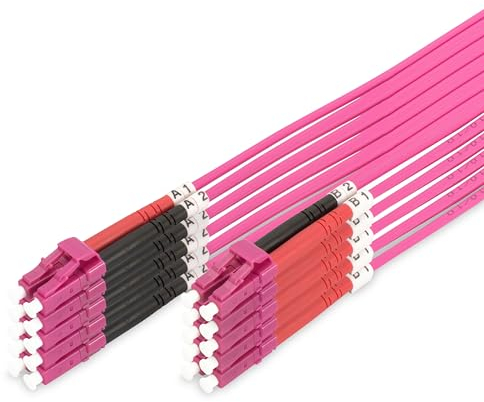 DIGITUS DK-2533-01-4 – Glasfaserkabel OM4 – 5 Stück – 1 m – LC zu LC – Duplex LWL Kabel – 1 / 10 / 40 / 100 Gbit/s – MM Multimode Glasfaser LAN Kabel – Fasertyp: 50/125 µ – Violett (Violet)