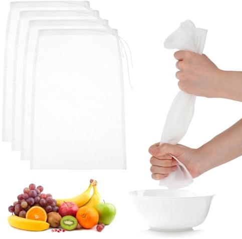 Amaxiu 4 Pack Nylon Nut Milk Bag, 11.8x7.8 Fine Mesh Cheese Cloth Bags for Straining Reusable 100 Mesh Nylon Bag Filtering Drawstring Filter Bag for Almond Cashew Durable Easy to Clean Strainers