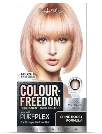 Colour Freedom Metallic Rose Gold Permanent Hair Dye with PurePlex. Ultra Glossy Conditioning Hair Colour. 100% grey coverage. By Knight & Wilson.