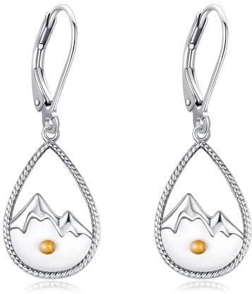 DAYLINLOVE Senfkorn-Ohrringe S925 Sterling Silber Tropfenohrringe mit baumelndem Berg Senfkorn Berg-Schmuck Geschenke für Wanderer Bergsteiger Naturliebhaber