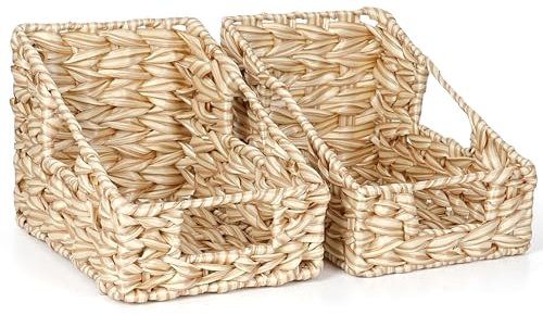 Winter Shore Panier Osier Rangement Salle de Bain avec Poignées (Lot de 2) - Panier Rotin - Paniers pour Étagères - Corbeille en Osier - Petit Panier Rangement Osier pour Cuisine & Garde-manger
