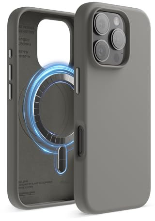 elago Magnetic Silicone Case Compatible with iPhone 16 Pro Case 6.3 Inch Compatible with All MagSafe Accessories - Built-in Magnets, Soft Grip Silicone, Shockproof (Medium Gray)