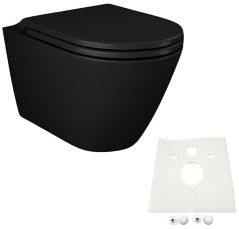 HGMBAD Set NERO Wand-Tiefspül-WC spülrandlos schwarz matt inkl. WC Sitz und Schallschutzset