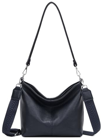 ITALYSHOP24 Damen Tasche Shopper Brusttasche Hobo Bag Schultertasche Crossbody Umhängetasche Beuteltasche Handtasche Crossover BodyBag Leder Optik Dunkelblau
